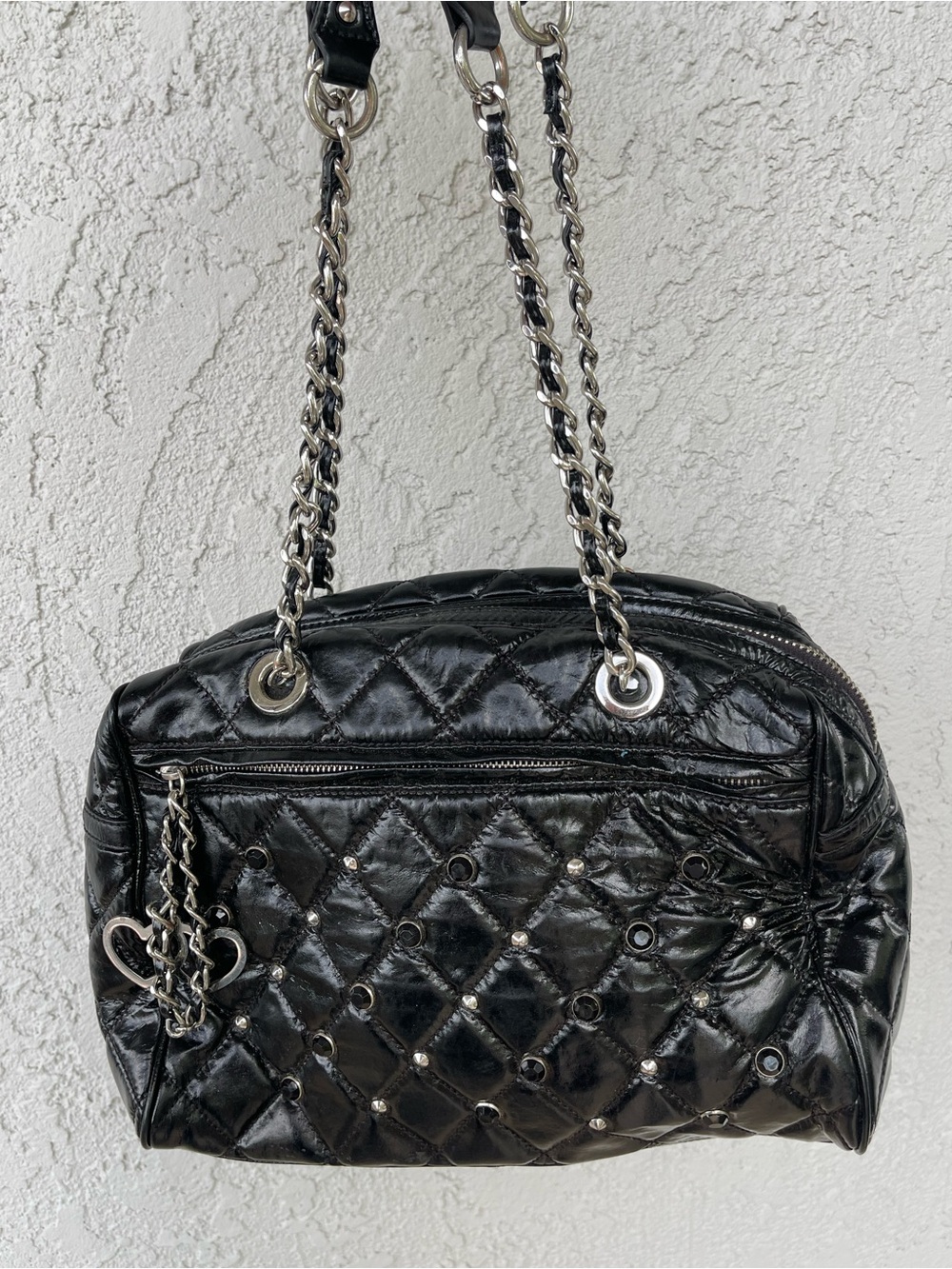 Betsey Johnson Black Quilted Chain-Shoulder Satchel